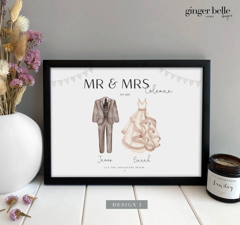 Custom Wedding Gift Personalised Wedding Welly Car Print Mr and Mrs Personalised Wedding Gift Gift for Her Him Wedding Print Gifts image 2