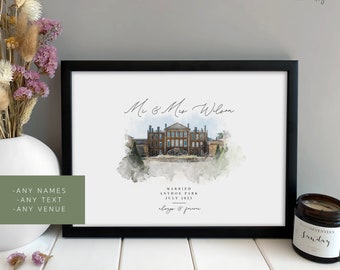 Personalised Wedding Venue Gift | Custom Couples Christmas Gift | 1st Anniversary Gift | Venue Digital Painting | Xmas Gift for Wife Husband