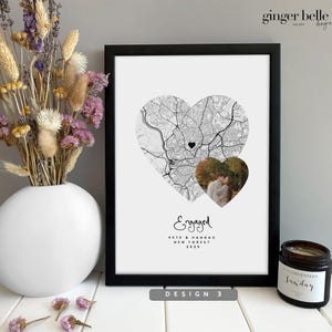 Personalized Couple Map Print - Engagement Gift, Anniversary Gift for her or him Design 3
