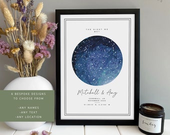 Custom Couples Star Map Gift - Night We Met Print | Wedding Anniversary Gift for Her Wife Husband Girlfriend | Valentines Constellation Gift