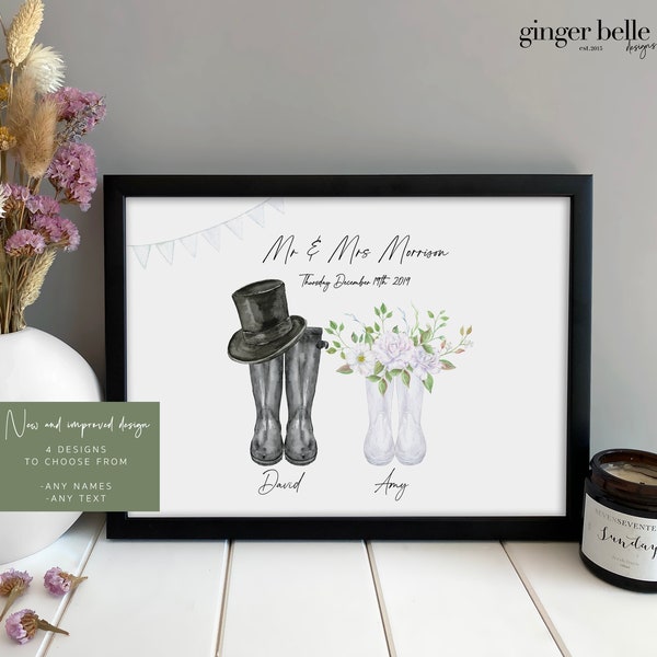 Wedding Welly Gift | Personalised Wedding Welly Car Print | Mr and Mrs Personalised Wedding Gift | Gift for Her Him | Christmas Wedding Gift