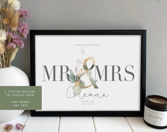 Wedding Print Gift | Personalised Mr and Mrs Wedding Print | Keepsake Wedding Engagement Gift | Gift for Her Him | Custom Occasion Prints