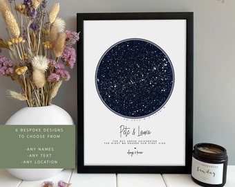 Personalised Couples Wedding Anniversary Print - Night We Met Gift | Valentines Star Map Gift for Her Wife Husband | Night Sky Star Print