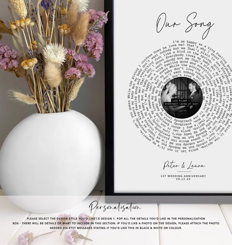 Personalised Anniversary Gift Song Lyric Print, Wedding Gift, Anniversary Gift, Gift For Him Her, Custom Lyric Print, Song Print, Gift image 2