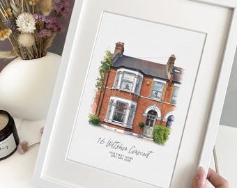 First Home Gift, Personalised House Portrait, Custom Watercolour Home Drawing, New Home Print, Housewarming Gift
