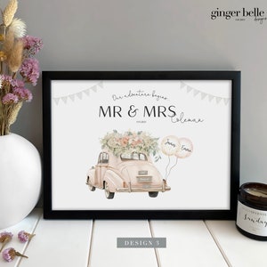 Custom Wedding Gift Personalised Wedding Welly Car Print Mr and Mrs Personalised Wedding Gift Gift for Her Him Wedding Print Gifts image 4