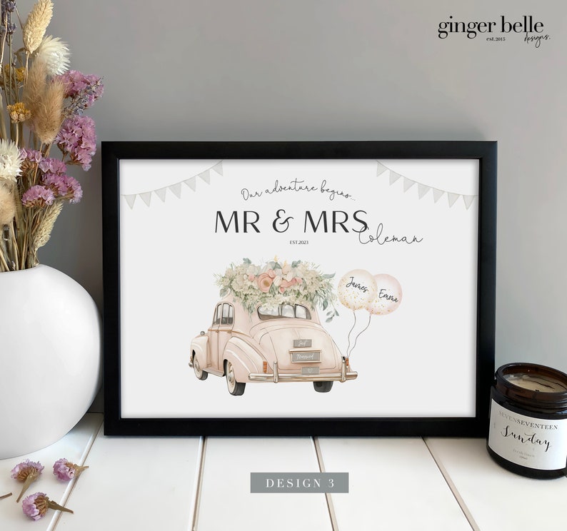 Custom Wedding Gift Personalised Wedding Welly Car Print Mr and Mrs Personalised Wedding Gift Gift for Her Him Wedding Print Gifts image 4