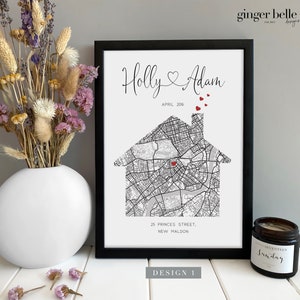 New Home Gift, Personalised Housewarming Gift, New Home Map Print Gift, Valentines Gift for her him, Gifts for home, Moving Gift New Home Design 1