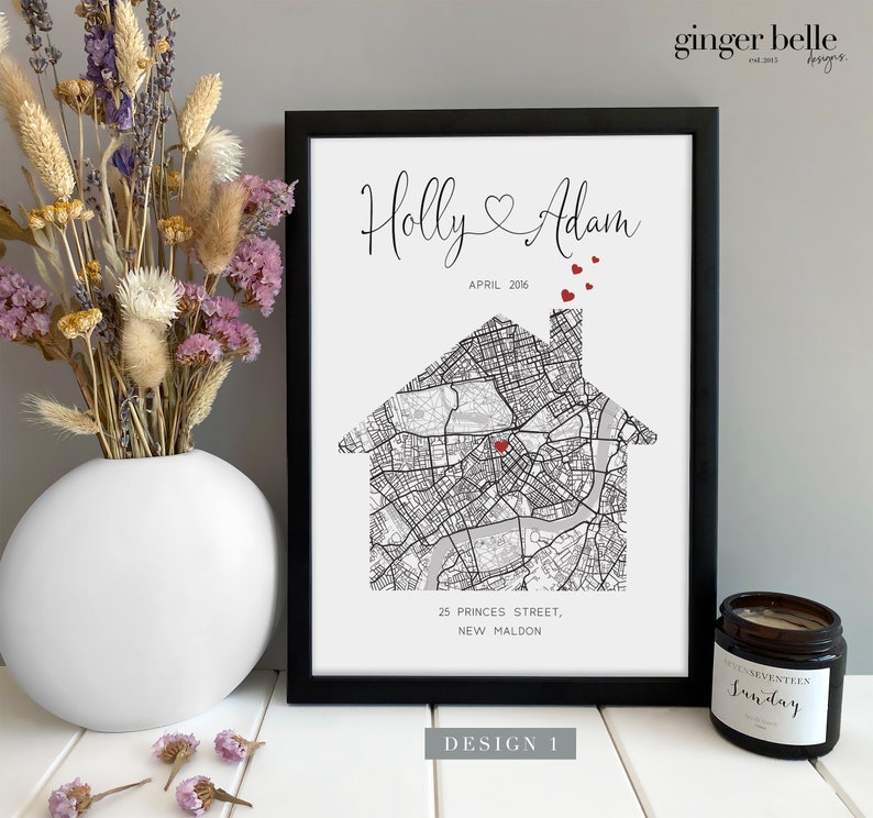 New Home Gift, Personalised Housewarming Gift, New Home Map Print Gift, Valentines Gift for her him, Gifts for home, Moving Gift New Home Design 1