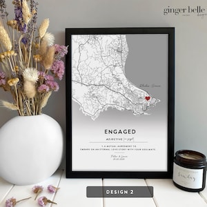 Personalized Couple Map Print - Engagement Gift, Anniversary Gift for her or him Design 2