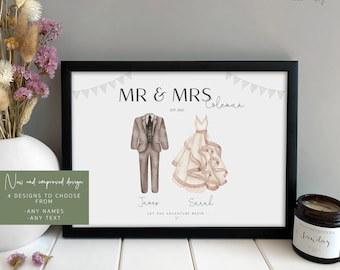 Custom Wedding Gift | Personalised Wedding Welly Car Print | Mr and Mrs Personalised Wedding Gift | Gift for Her Him | Wedding Print Gifts