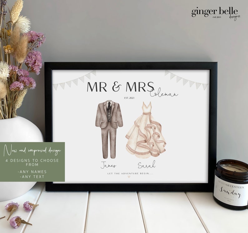 Custom Wedding Gift Personalised Wedding Welly Car Print Mr and Mrs Personalised Wedding Gift Gift for Her Him Wedding Print Gifts image 1