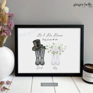 Custom Wedding Gift Personalised Wedding Welly Car Print Mr and Mrs Personalised Wedding Gift Gift for Her Him Wedding Print Gifts image 3