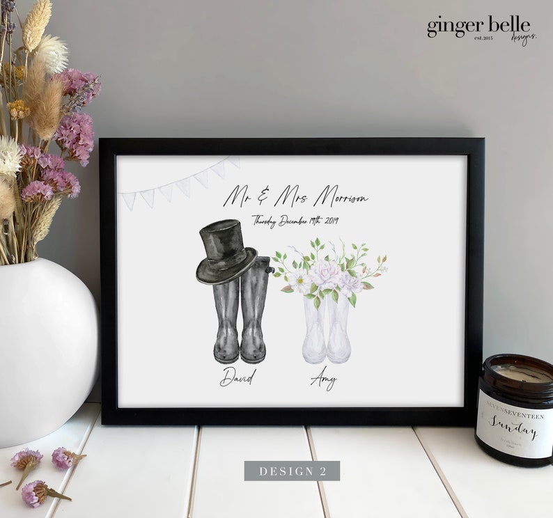 Custom Wedding Gift Personalised Wedding Welly Car Print Mr and Mrs Personalised Wedding Gift Gift for Her Him Wedding Print Gifts image 3