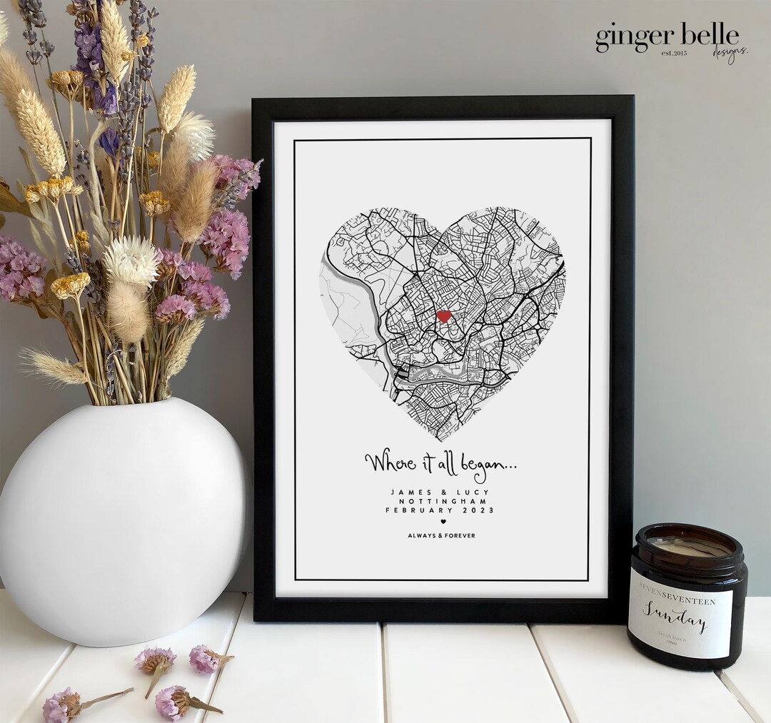 Custom Heart Map Personalized Heart Map Print, Custom Location Map Art, Where We Met ...