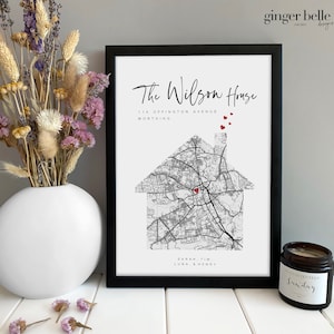 Personalised New Home Gift, Gift for Family, New House, First Home Gift for Couple, Personalised Map, Moving Gift, Valentines House Map Gift