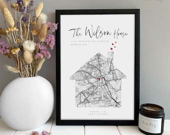 Personalised New Home Gift, Gift for Family, New House, First Home Gift for Couple, Personalised Map, Moving Gift, Christmas Map Gift