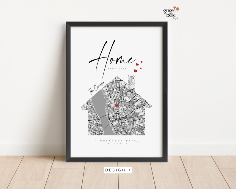Personalised Housewarming Gifts, Personalised New Home Map, First Home Gift for Couple, New House Gifts, Our First Home, Valentines Gifts Design 1