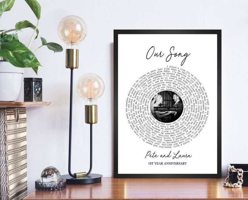 Personalised Anniversary Gift, Christmas Gifts for him / her | Paper Anniversary | Print Vinyl Record Song Lyrics Gift for Wife Husband 