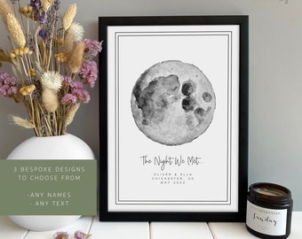 Anniversary Gift Print - Night We Met | Moon Lunar Print | Custom Gift for Her Wife Husband Girlfriend | Wedding Gift | Gift for Couples