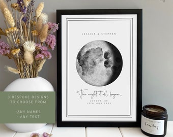 Anniversary Gift Print - Night We Met | Moon Lunar Print | Custom Gift for Her Wife Husband Girlfriend | Wedding Gift | Gift for Couples