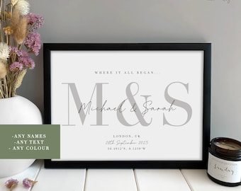 Personalised Couples Gift | Anniversary Gift | Wedding Engagement Print | Valentines Gift for Wife Husband Girlfriend | Paper Anniversary