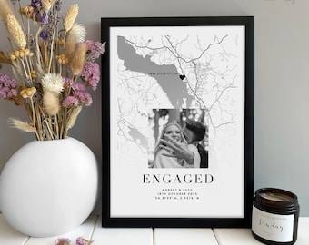 Personalized Couple Map Print - Engagement Gift, Anniversary Gift for her or him