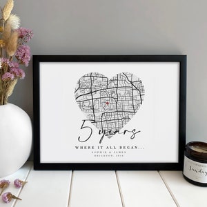 Personalised Valentines Anniversary Gift, Couples Map Print, Wedding Anniversary Gift, Wife Husband Girlfriend Gift, One Five Ten Years