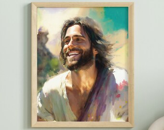 The Peace of Christ's Joy - Beautiful Watercolor Art of Jesus Christ for Christian Decor, Smiling Portrait of Jesus, Digital Download