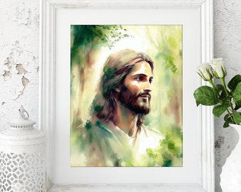 Glimpse of Grace - Portrait of Jesus Christ Watercolor Painting, Digital Download for Religious Wall Art, Christian Art Decor