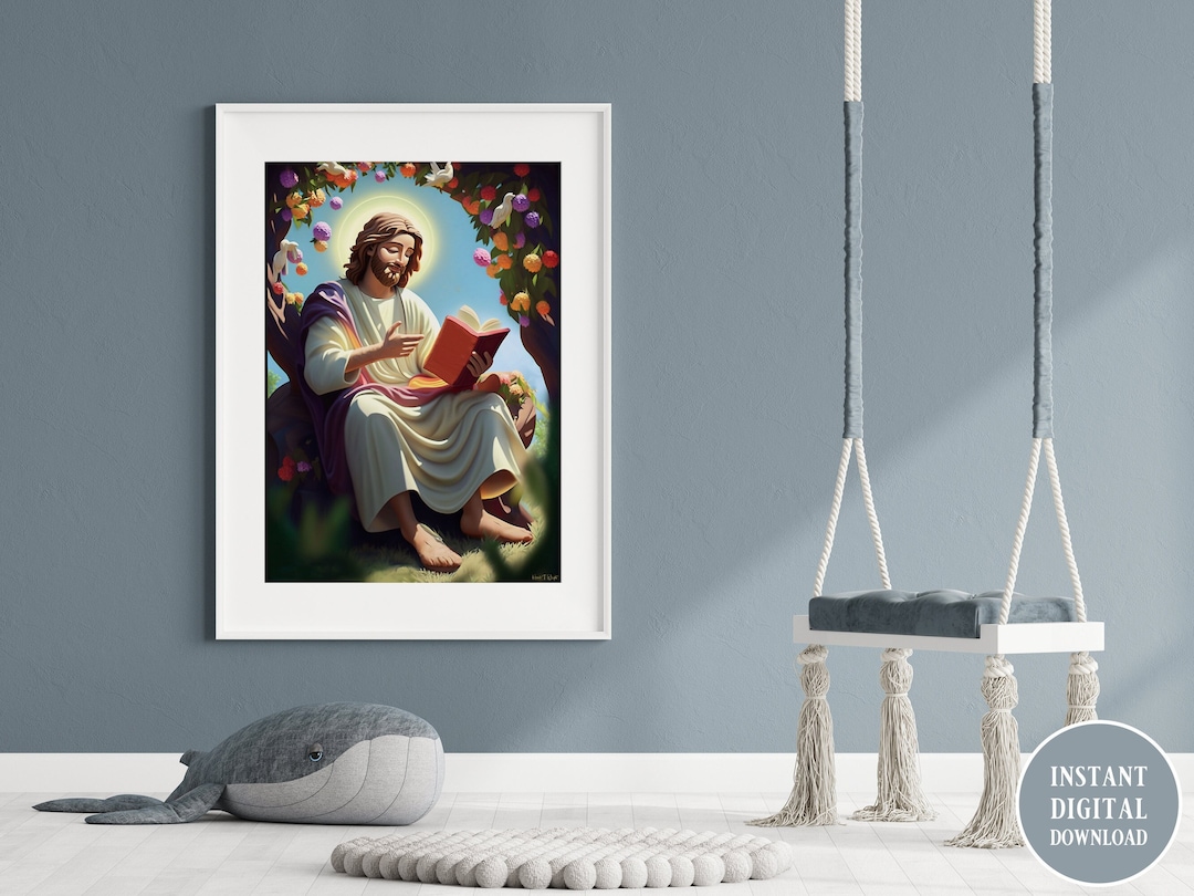 Every Day - Jesus Reading the Bible, Scripture Study, Kids Room Decor ...