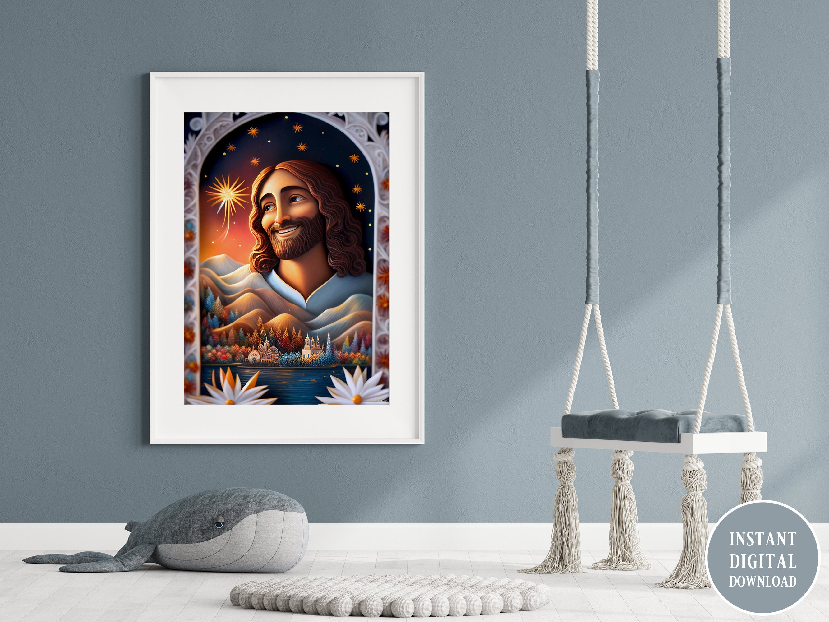 The Light of the World - Smiling Jesus Christ in the Mountains Kids ...