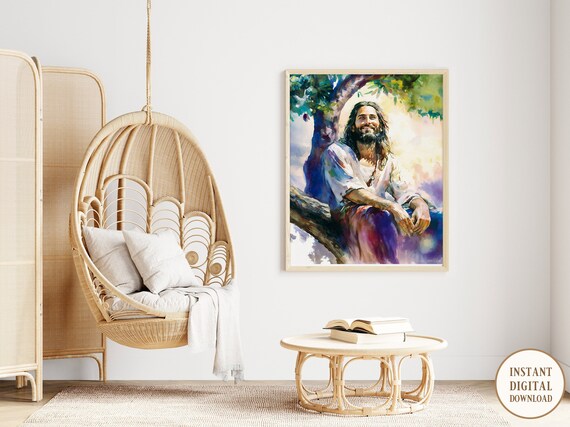 The Joy of Abundant Living - Religious Printable Art of Jesus Christ in Watercolor for Instant Download, Instant Digital Download