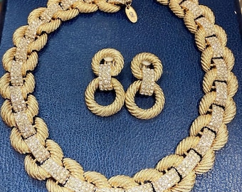 ¡Conjunto vintage de collar y pendientes de cristal con apariencia auténtica de ARNOLD SCAASI!
