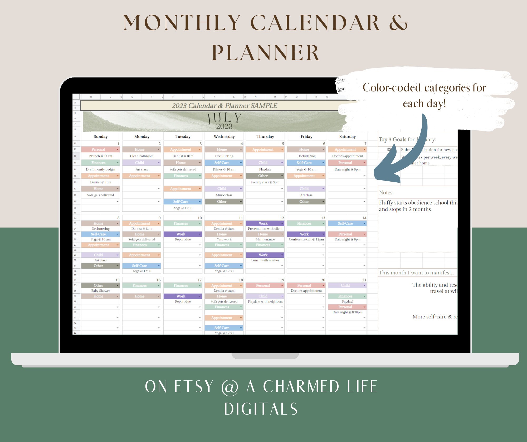 2023 Digital Calendar & Planner Google Sheets/excel - Etsy