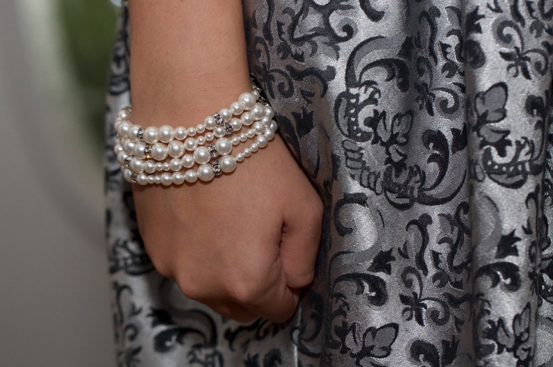 Pearl Wedding Braceletpearl bracelet weddingCrystal and Pearl BraceletMulti Strand Pearl braceletBridal pearl braceletNew Year bracelet