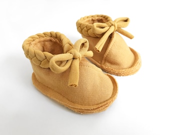 newborn shoes, newborn booties, baby girl shoes, newborn socks, baby shoes, baby boy shoes, mustard baby shoes, peruvian cotton fabric shoes