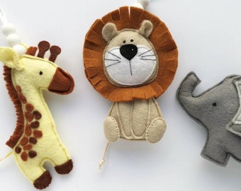 Zestaw 3 zabawek do ćwiczeń dla niemowląt w kształcie zwierzątek safari, filcowe zabawki wiszące, prezent na baby shower