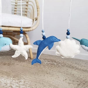 Sea Animals Hanging Baby Gym Toys | Felt Dolphin Felt Whale Felt Narwhal Nursery Decor  | Ockean Animal Activity Gym Toy | Play Gym Felt Toy