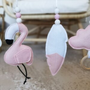 Set of Baby Gym Toys, Flamingo and Cactus Felt Hanging Toys, Pastel Nursery Decor image 4