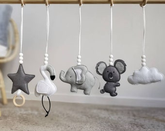 Animals Hanging Baby Gym Toys | Felt Koala Bear Nursery Decor | Hanging Elephant Animal Activity Gym Toy | Aussiebaby | Play Gym Felt Toys