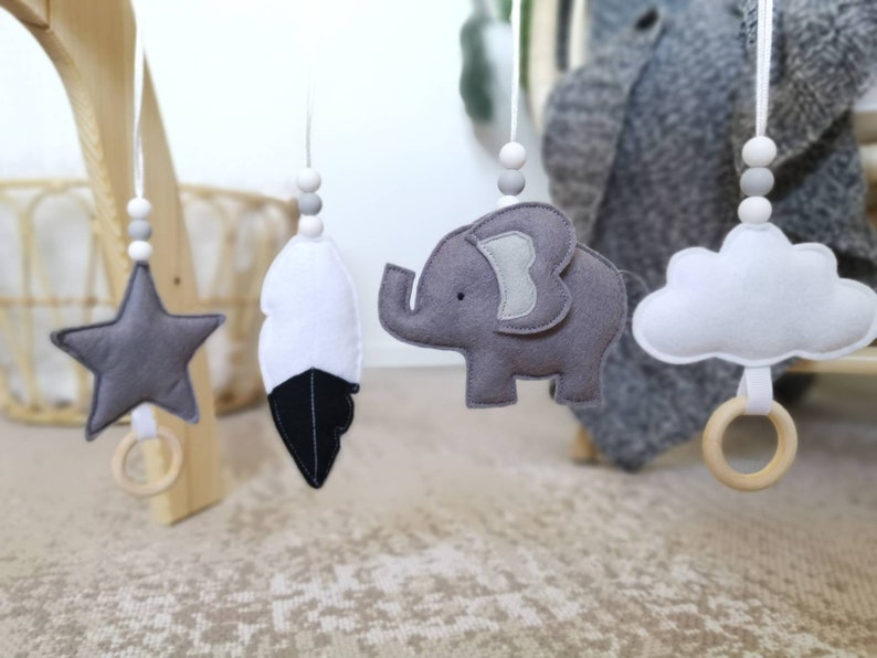 Elephant Hanging Baby Gym Toys Elephant Decor Animal Activity Gym Toy Monochrome Toy Room Decor Unisex Baby Gift Baby Shower image 3