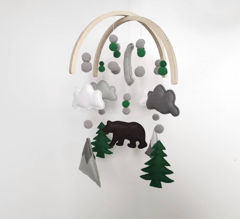 Nursery Decor Hanging Baby Mobile Crib Toy Natural Mobile Baby Room Decor Cloud Mobile Forest Mobile Woodland Baby Mobile
