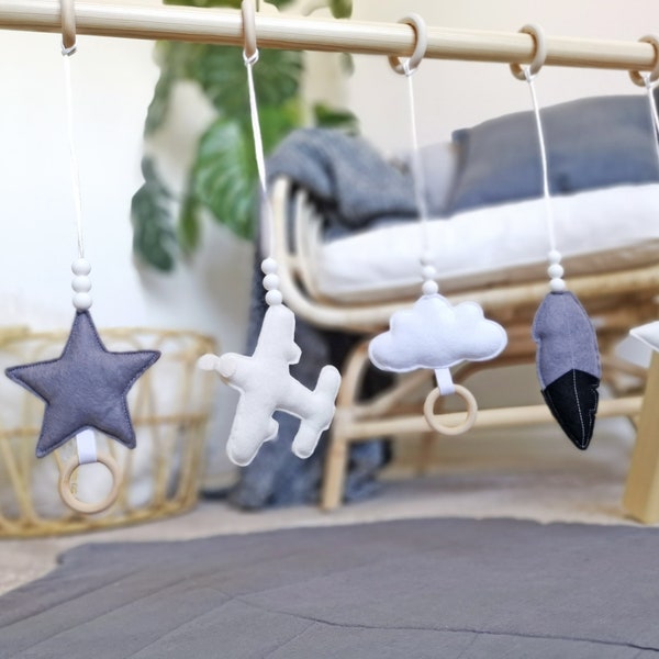 Airplane Baby Activity Gym Modern 5 Toys Set | Baby Gym Activity Centre Toy | Nursery Monochrome Decor | Toys For Baby | Newborn Boy Gift