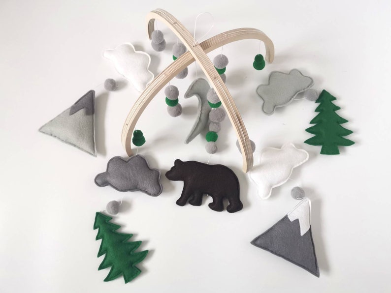 Nursery Decor Hanging Baby Mobile Crib Toy Natural Mobile Baby Room Decor Cloud Mobile Forest Mobile Woodland Baby Mobile