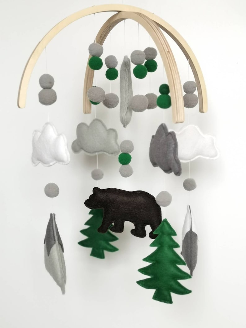 Nursery Decor Hanging Baby Mobile Crib Toy Natural Mobile Baby Room Decor Cloud Mobile Forest Mobile Woodland Baby Mobile