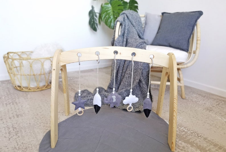 Elephant Hanging Baby Gym Toys Elephant Decor Animal Activity Gym Toy Monochrome Toy Room Decor Unisex Baby Gift Baby Shower image 2