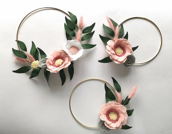Felt Flowers Felt Wreath Mini Wreath Home Decor Floral Decor Nursery Decor Bathroom Decor Wreath Wall Decor Flower Wreath