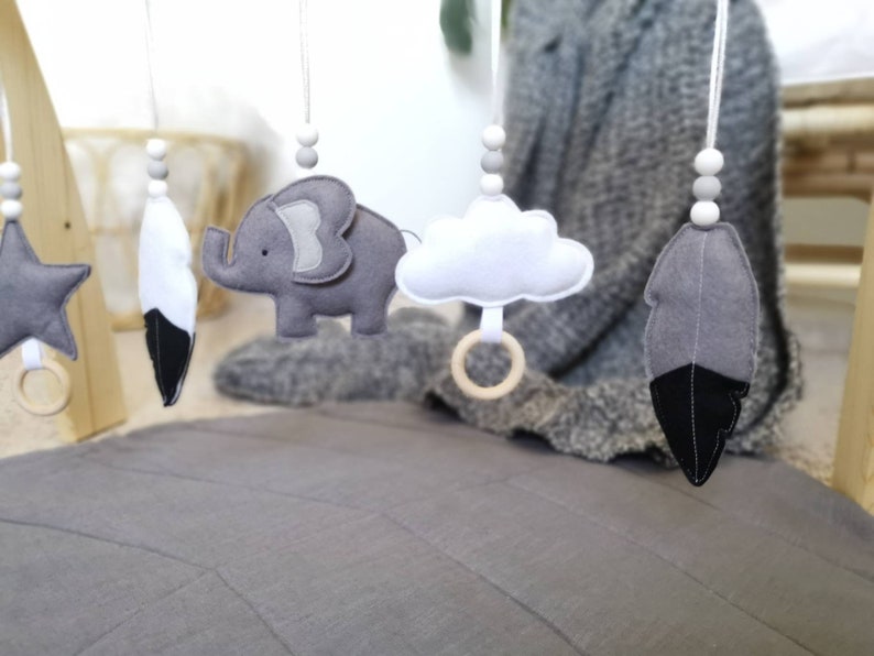 Elephant Hanging Baby Gym Toys Elephant Decor Animal Activity Gym Toy Monochrome Toy Room Decor Unisex Baby Gift Baby Shower image 4