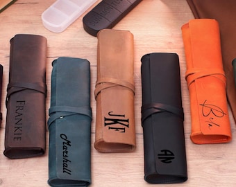 Leather Pill Holder with Pill Container, Personalized Medicine Pouch Case, Gift for Mom, Engraved Travel Pill Organizer, Health Care Gifts